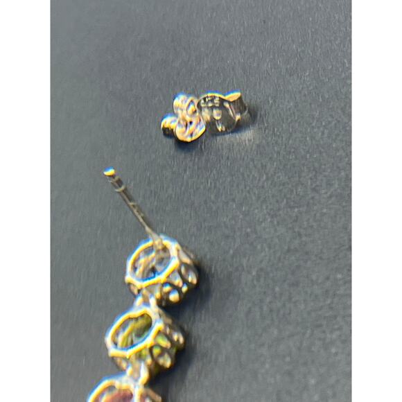 K 925 Sterling Silver Rhodium Semi Precious Multi Gemstone Round Dangle Earrings - Picture 13 of 14